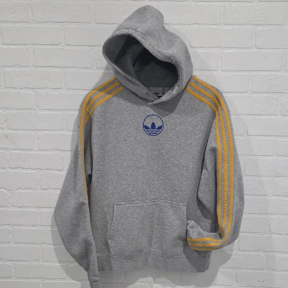 Adidas Gray Hoodie with Yellow and Blue Accents